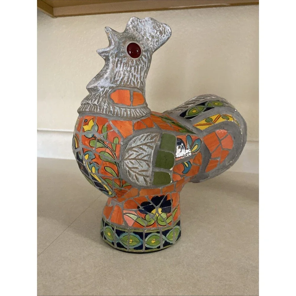 Vintage Handmade Mosaic Furniture Tile Rooster Chicken Figurine Decor